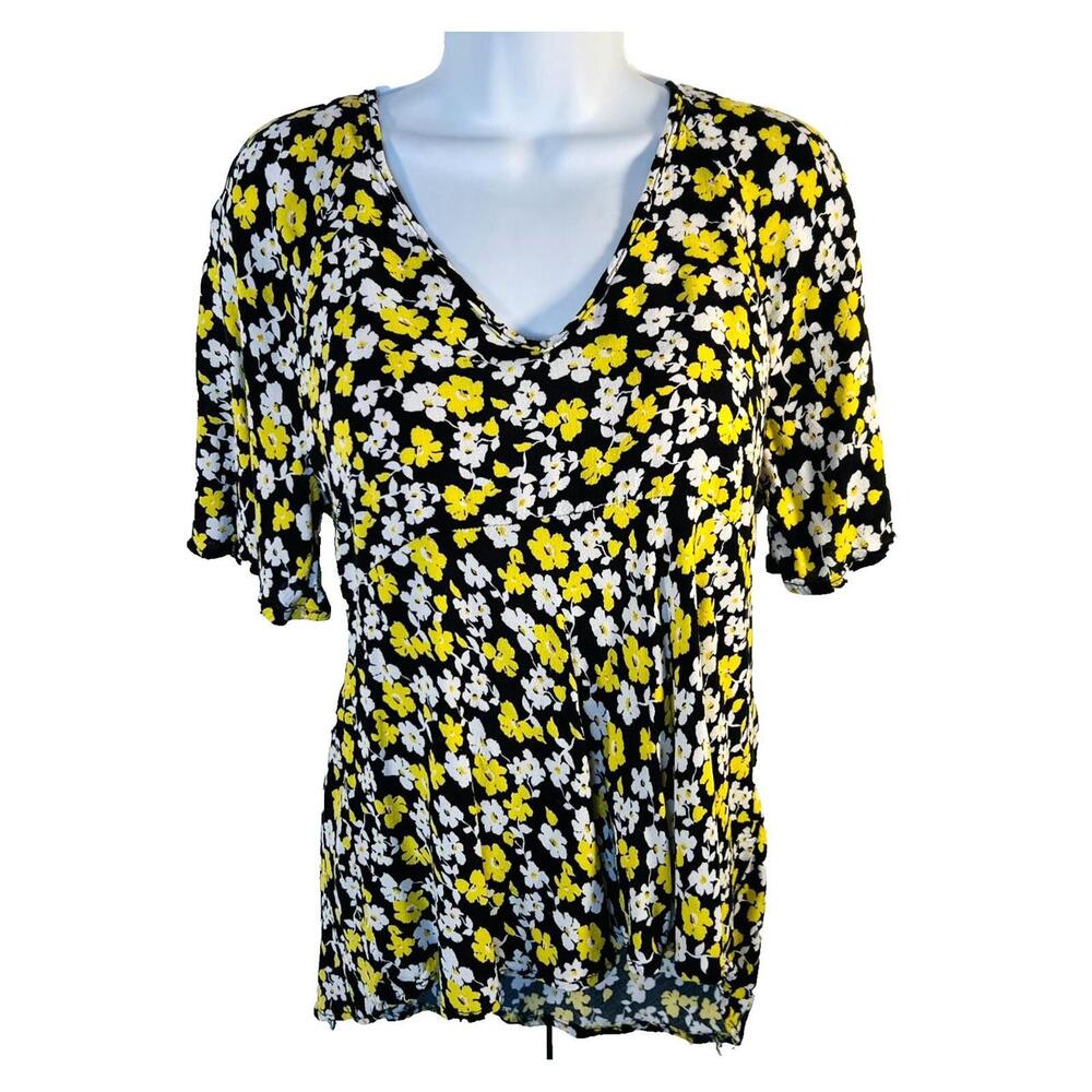 Rachel Zoe Blouse Peplum Women's L Flutter Short Sleeve V-Neck Floral Hi-Lo Hem